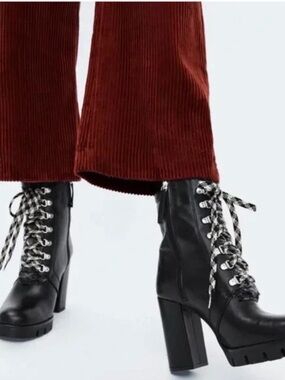Zara Black Lace-Up Platform Ankle Boots with Chunky Heel